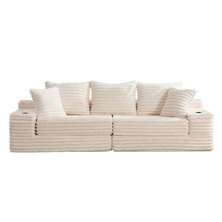3-seater corduroy white sofa bed convertible 273*98*87cm MAPLE CEILING
