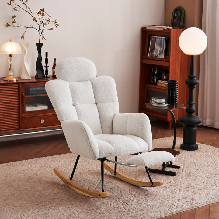 Teddy fabric tufted nursery rocking chair with footrest HABOOBBREATH