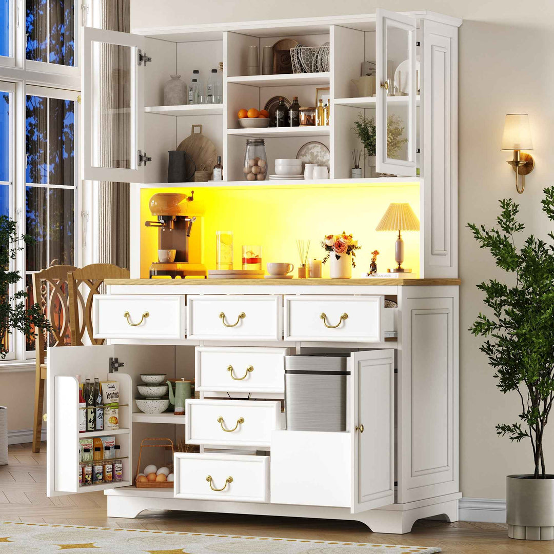 Tall white kitchen cabinet with LED lighting, USB ports & sockets 118x39.5x180cm