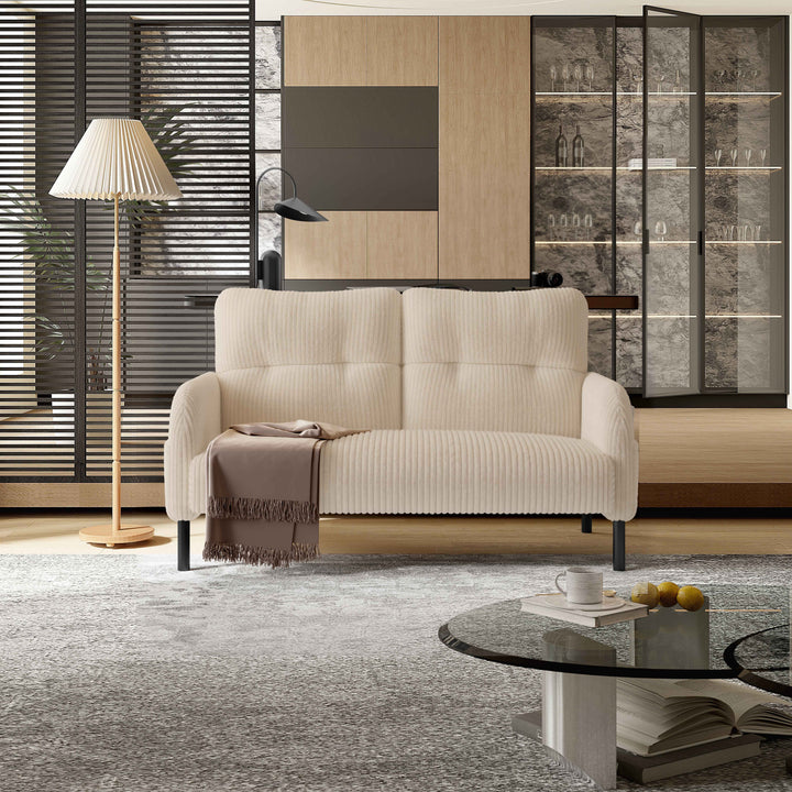 00+Loveseat Sofa Corduroy Fabric Beige 2 Seater, High Rebound Spring, for Living Room & Bedroom NOVAITY
