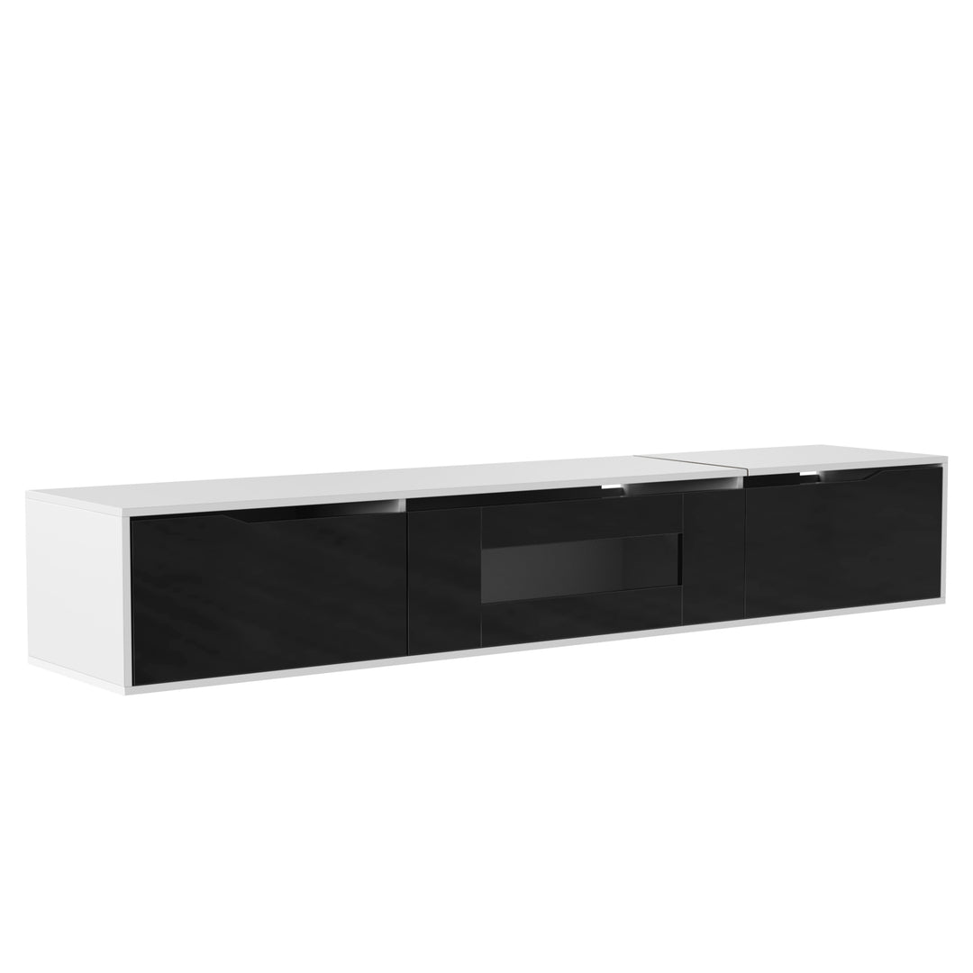 Black high-gloss suspended TV cabinet with LED lights YOLMEARS UK