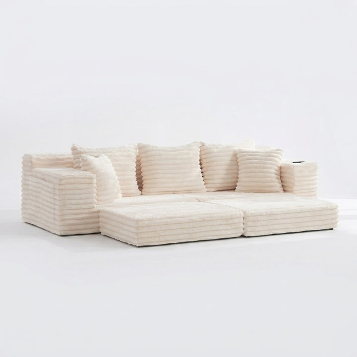 3-seater corduroy white sofa bed convertible 273*98*87cm MAPLE CEILING