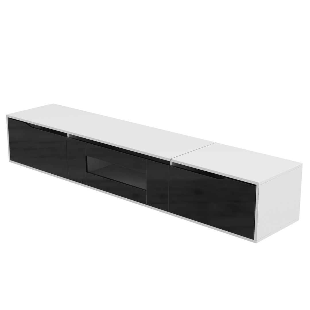 Black high-gloss suspended TV cabinet with LED lights YOLMEARS UK