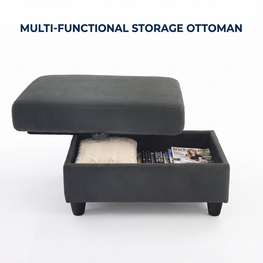 Multi-Functional Grey Corduroy Single Sofa with Adjustable Back and Hidden Storage Ottoman WOODPILLOW