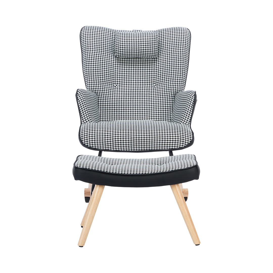 Black white houndstooth rocking chair high back with footrest CLOUDBROOK UK