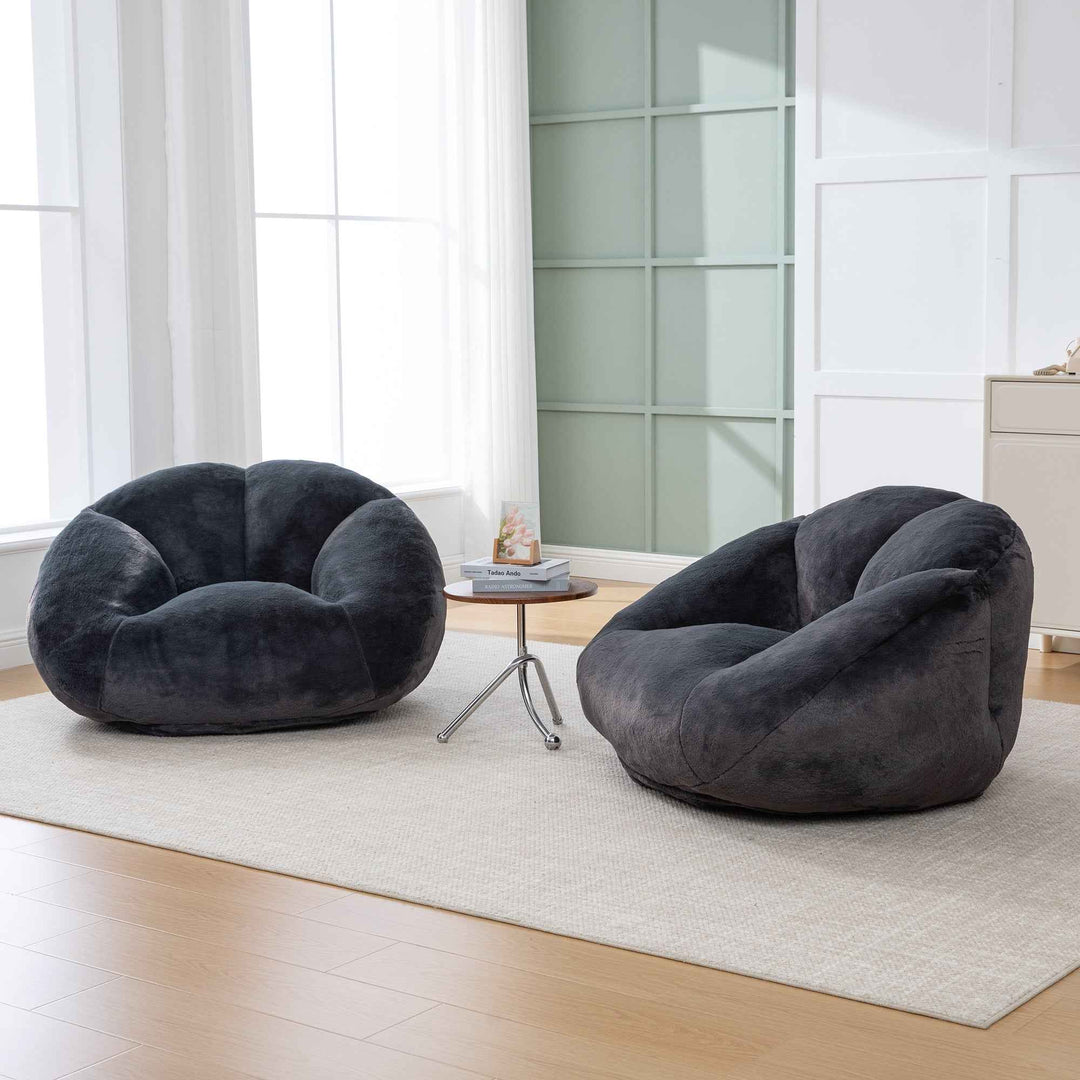 Lazy chair shell shaped sofa black faux fur, memory foam bean bag chair removable cover