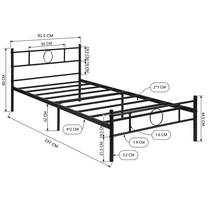Single Metal Bed Frame Black 90x190cm Space-Saving Sturdy Steel Bed for Bedroom CIRCLE SI BK C