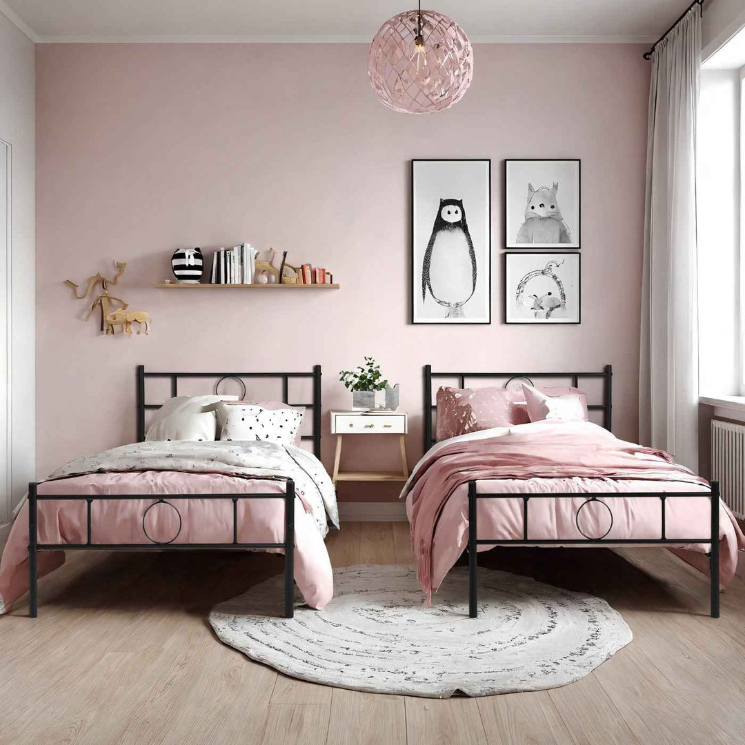 Single Metal Bed Frame Black 90x190cm Space-Saving Sturdy Steel Bed for Bedroom CIRCLE SI BK C