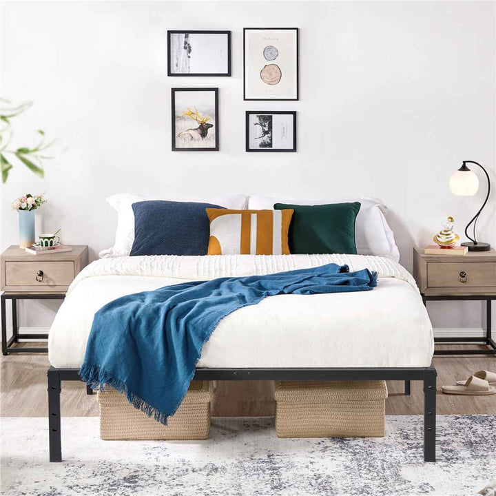 Full Size Metal Bed Frame Black 190x140cm – Foldable Platform Base, Space Saving KIELA FULL