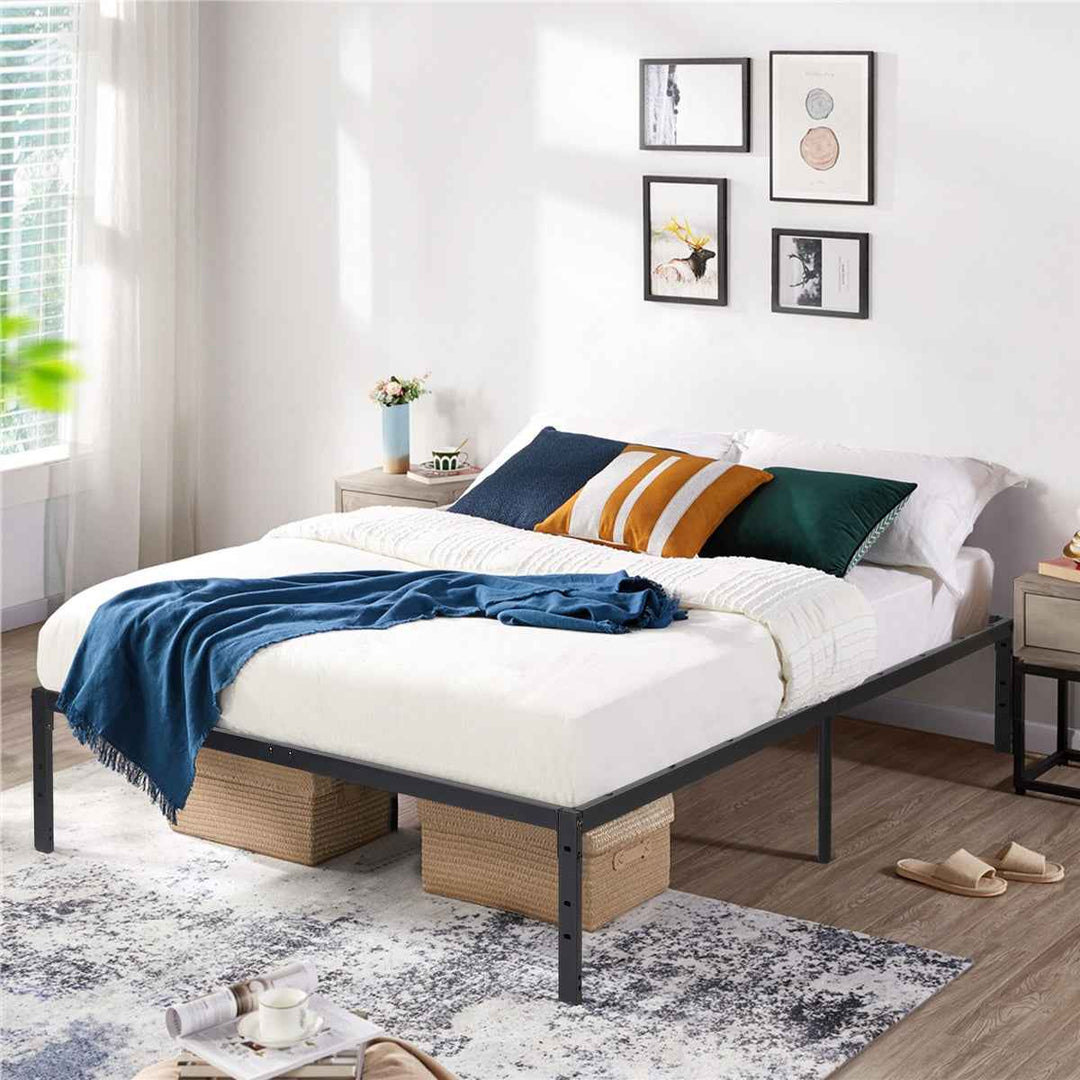 Full Size Metal Bed Frame Black 190x140cm – Foldable Platform Base, Space Saving KIELA FULL