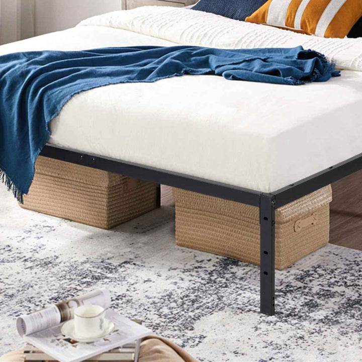 Full Size Metal Bed Frame Black 190x140cm – Foldable Platform Base, Space Saving KIELA FULL