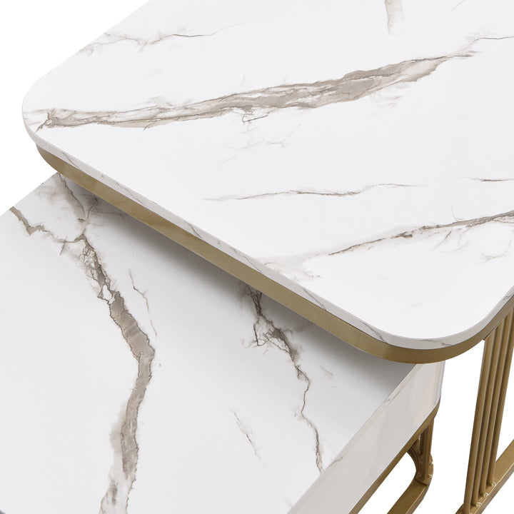White high gloss marble-look nesting coffee table VREVIEK WHITE UK
