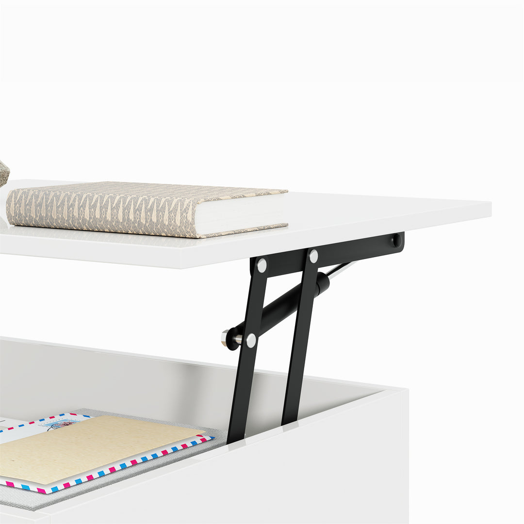 White high-gloss rectangular coffee table and LED lighting with glass top LUNG