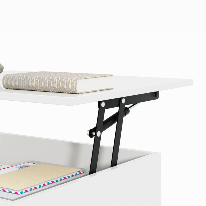 White high-gloss rectangular coffee table and LED lighting with glass top LUNG