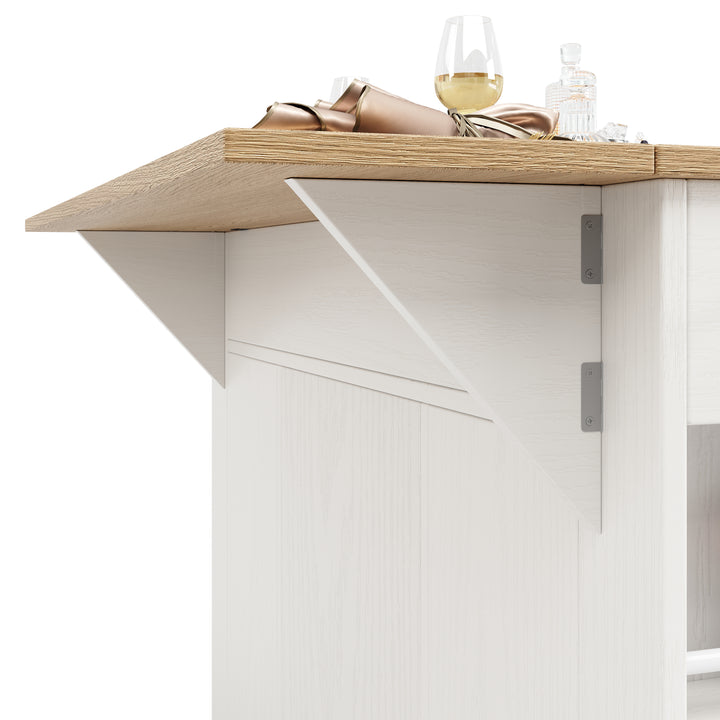 White kitchen Island trolley wood-grain look, tempered glass cabinet BEEGLUE