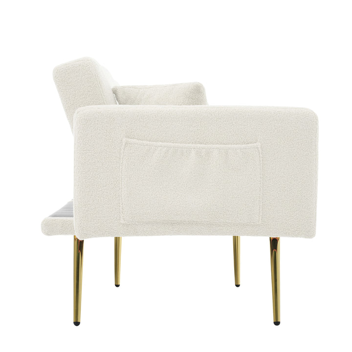 Ivory white sherpa 3-seater clic-clac sofa bed, adjustable backrest & side pocket ALDEN WHITE UK