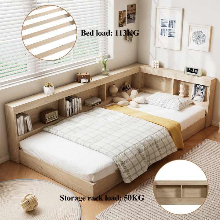 Oak storage single bed with storage shelves, daybed 90x190cm AIRGLOW UK
