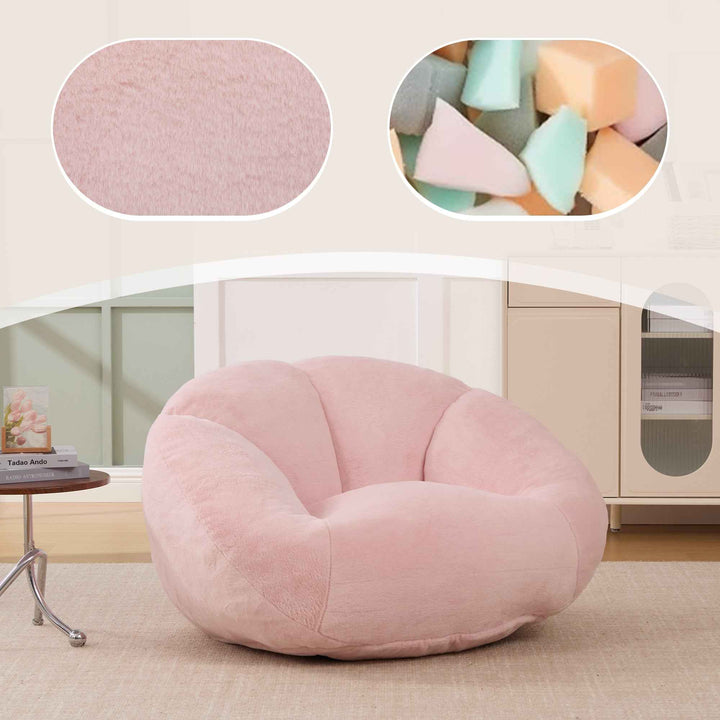 Lazy chair shell shaped sofa pink faux fur, memory foam bean bag chair removable cover