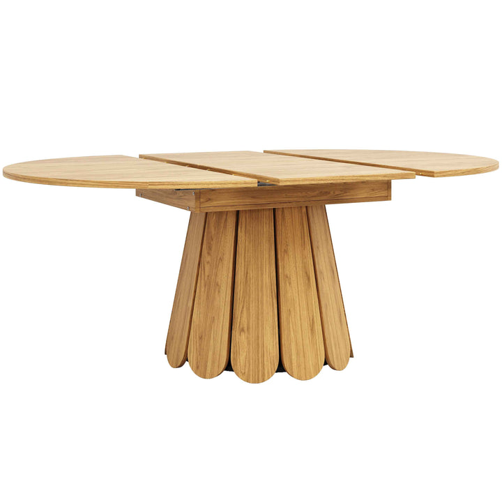 Extendable natural wooden look dining table round to oval 118–158cm INFINITEINFI