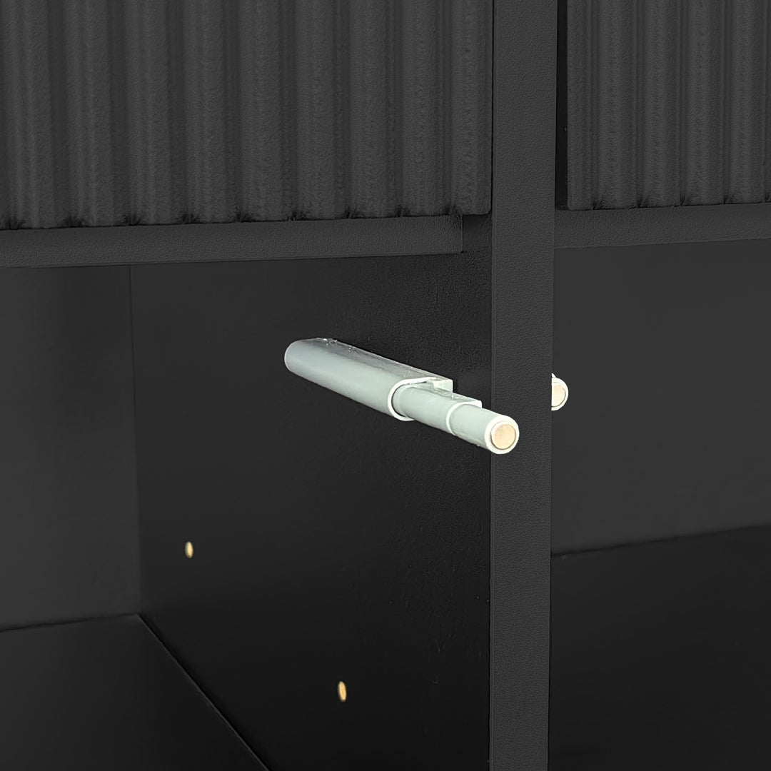 Black shoe cabinet with textured design and golden legs CEDARGLADE UK