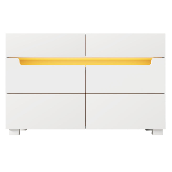 White sideboard dresser with 6 drawers and LED light BRULQOIKS UK
