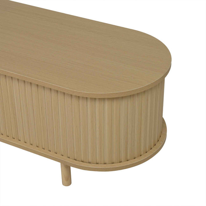 TV stand light wood 1 rattan drawer & 2 sliding doors, rounded corners 180cm