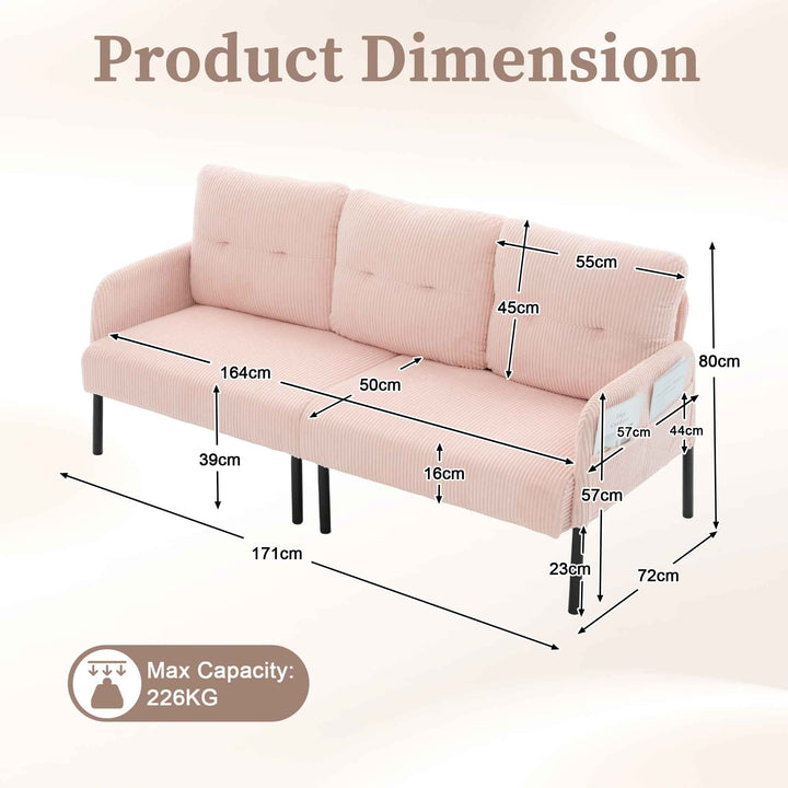 00+Oversized Loveseat Sofa, Corduroy Upholstered Double-Seater, Pink for Living Room NOVALON