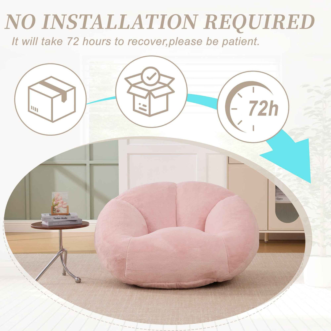 Lazy chair shell shaped sofa pink faux fur, memory foam bean bag chair removable cover