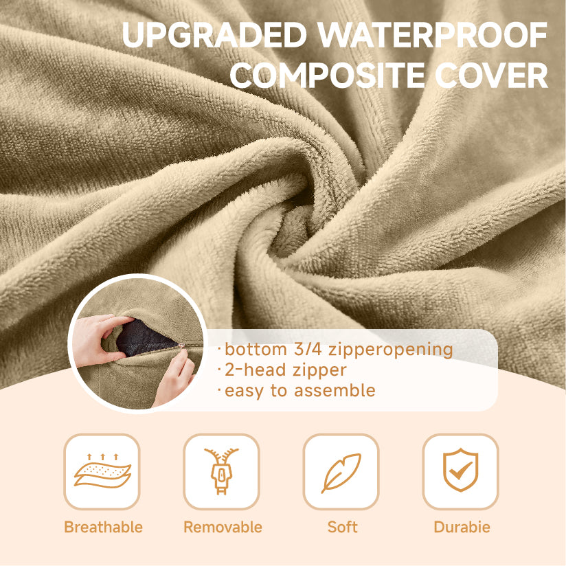 Giant beige round bean bag sofa with soft plush cover 150cm CRESCENTEON