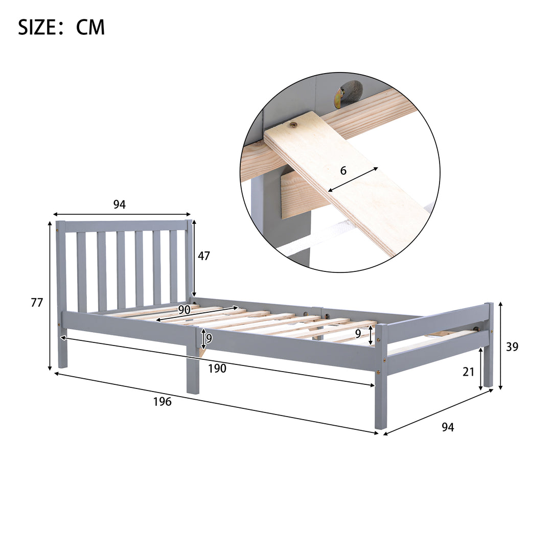 Wooden grey single bed frame with headboard 90*190cm TAIKRAL UK