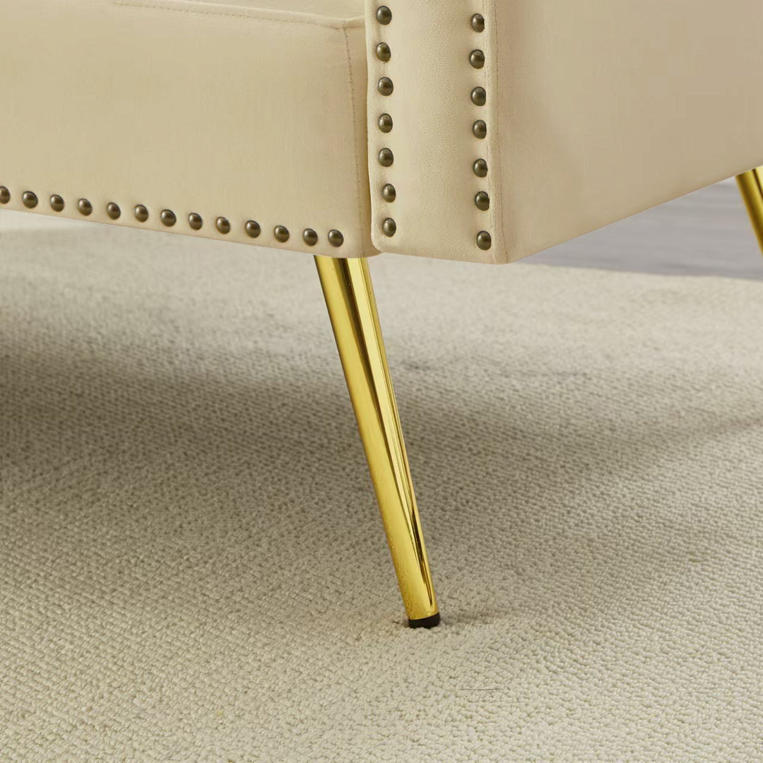 Modern upholstery velvet beige 2-seater sofa bed, adjustable backrest & gold-plated metal feet EUKARYOT