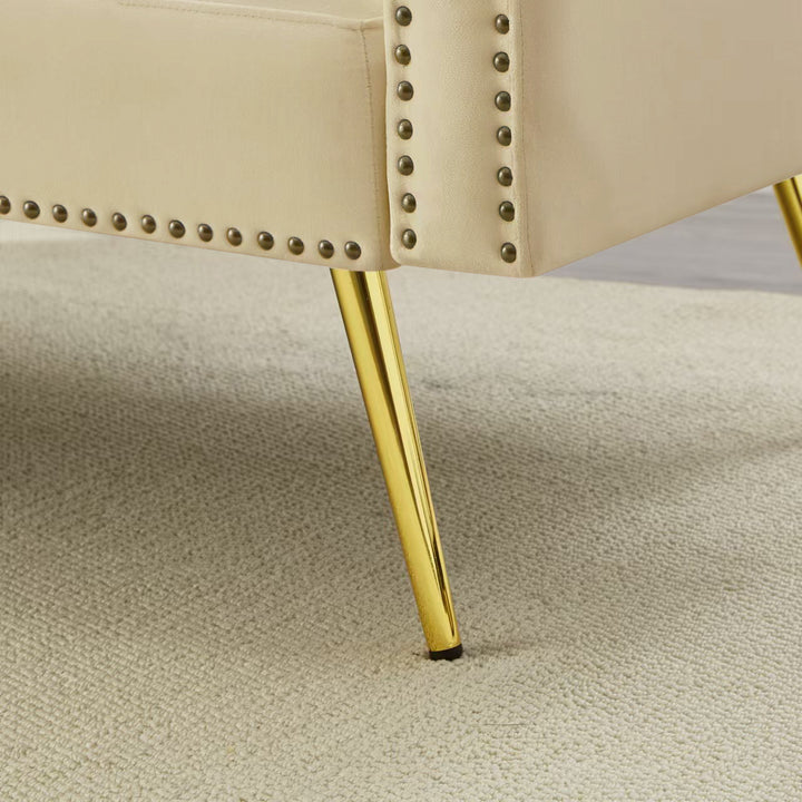 Modern upholstery velvet beige 2-seater sofa bed, adjustable backrest & gold-plated metal feet EUKARYOT