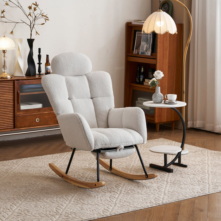 Teddy fabric tufted nursery rocking chair with footrest HABOOBBREATH