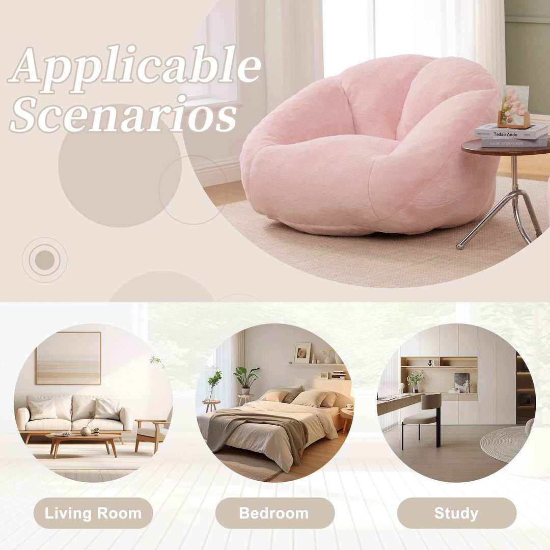 Lazy chair shell shaped sofa pink faux fur, memory foam bean bag chair removable cover