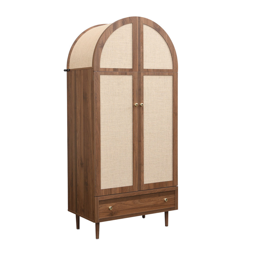 Vintage wardrobe with beige fabric doors, drawer & wooden legs ESTUARYCAY