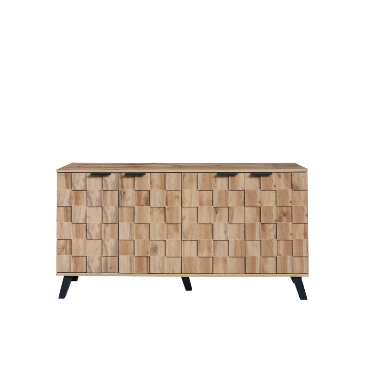 Set of 3 modern sideboard TV stand and shoe cabinet with geometric wood texture black legs DECOMPOS+FLAGELLUM+LYSOGEN