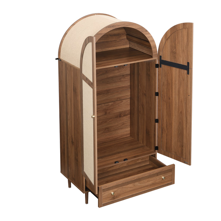 Vintage wardrobe with beige fabric doors, drawer & wooden legs ESTUARYCAY