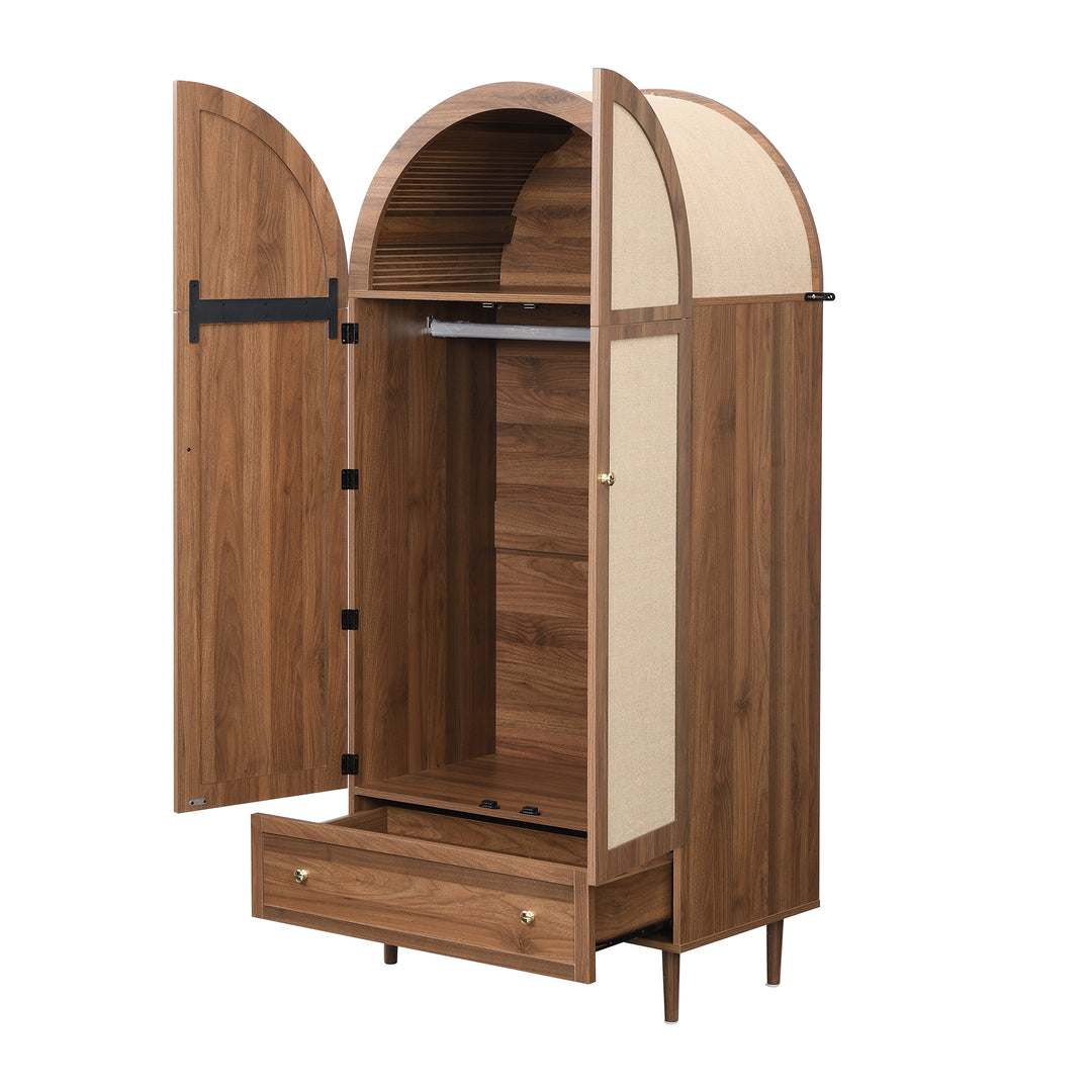 Vintage wardrobe with beige fabric doors, drawer & wooden legs ESTUARYCAY