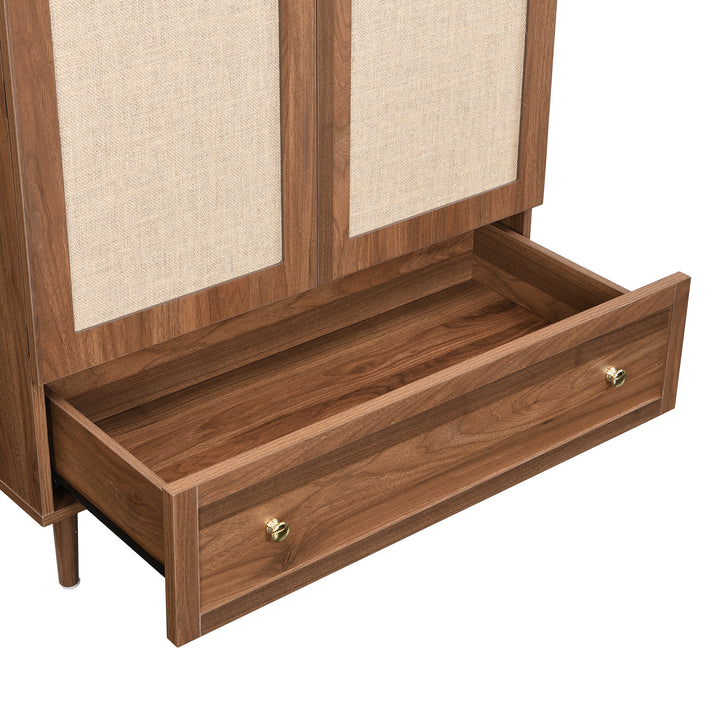 Vintage wardrobe with beige fabric doors, drawer & wooden legs ESTUARYCAY