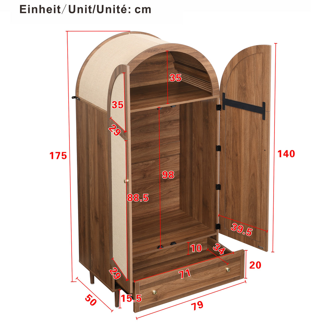 Vintage wardrobe with beige fabric doors, drawer & wooden legs ESTUARYCAY