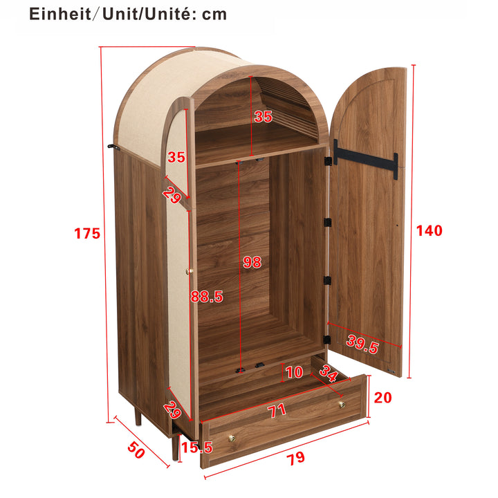 Vintage wardrobe with beige fabric doors, drawer & wooden legs ESTUARYCAY