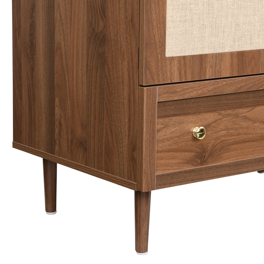 Vintage wardrobe with beige fabric doors, drawer & wooden legs ESTUARYCAY