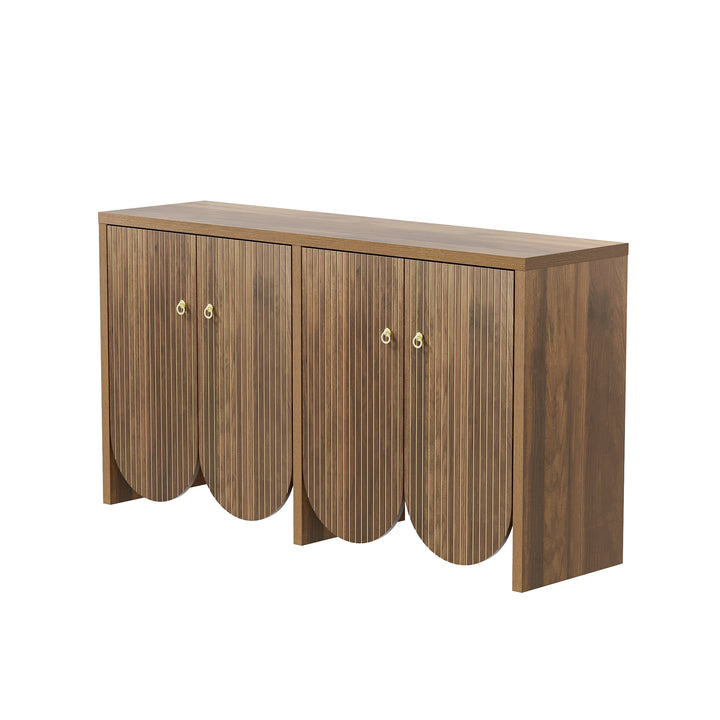 Vintage walnut look sideboard textured pattern with arched cutouts 4 doors 147×40×80cm LUNOVA