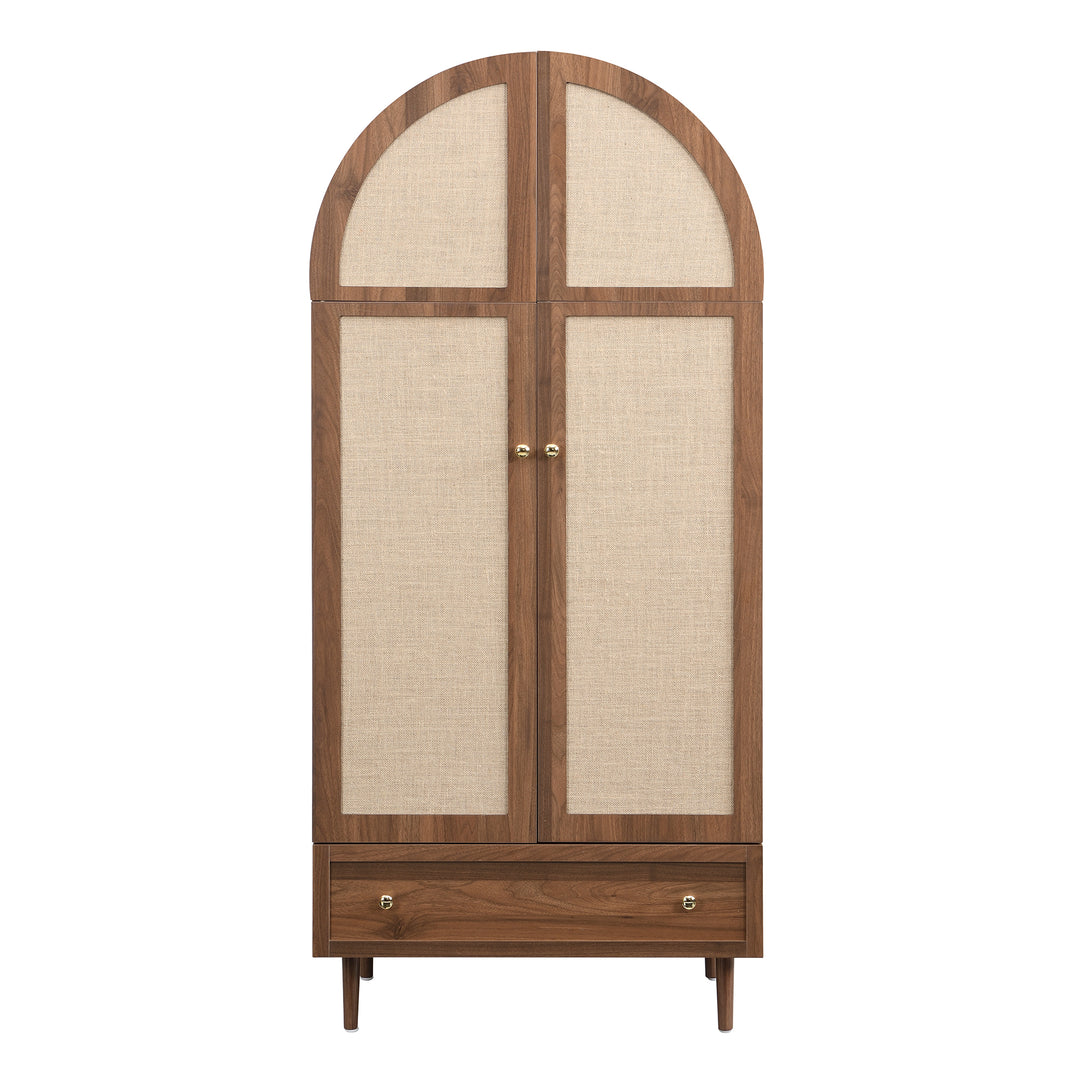 Vintage wardrobe with beige fabric doors, drawer & wooden legs ESTUARYCAY