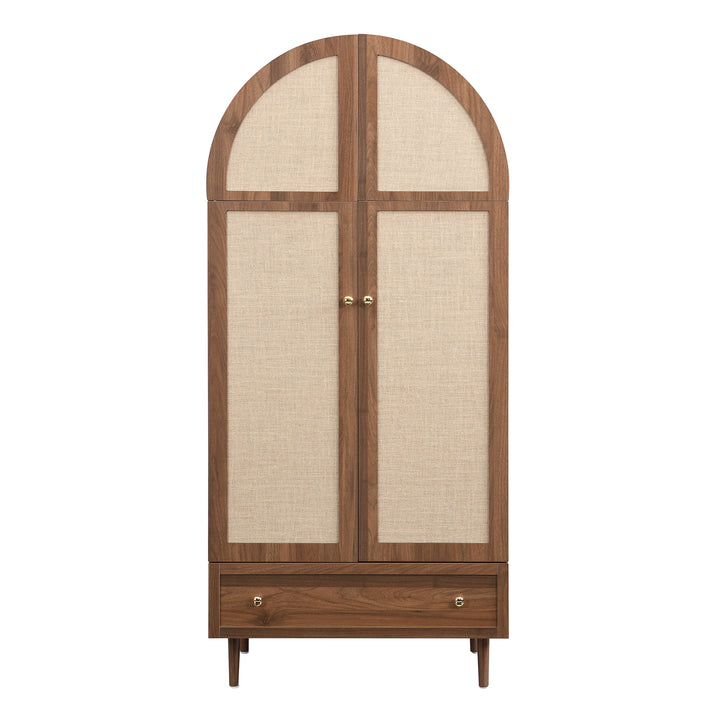 Vintage wardrobe with beige fabric doors, drawer & wooden legs ESTUARYCAY
