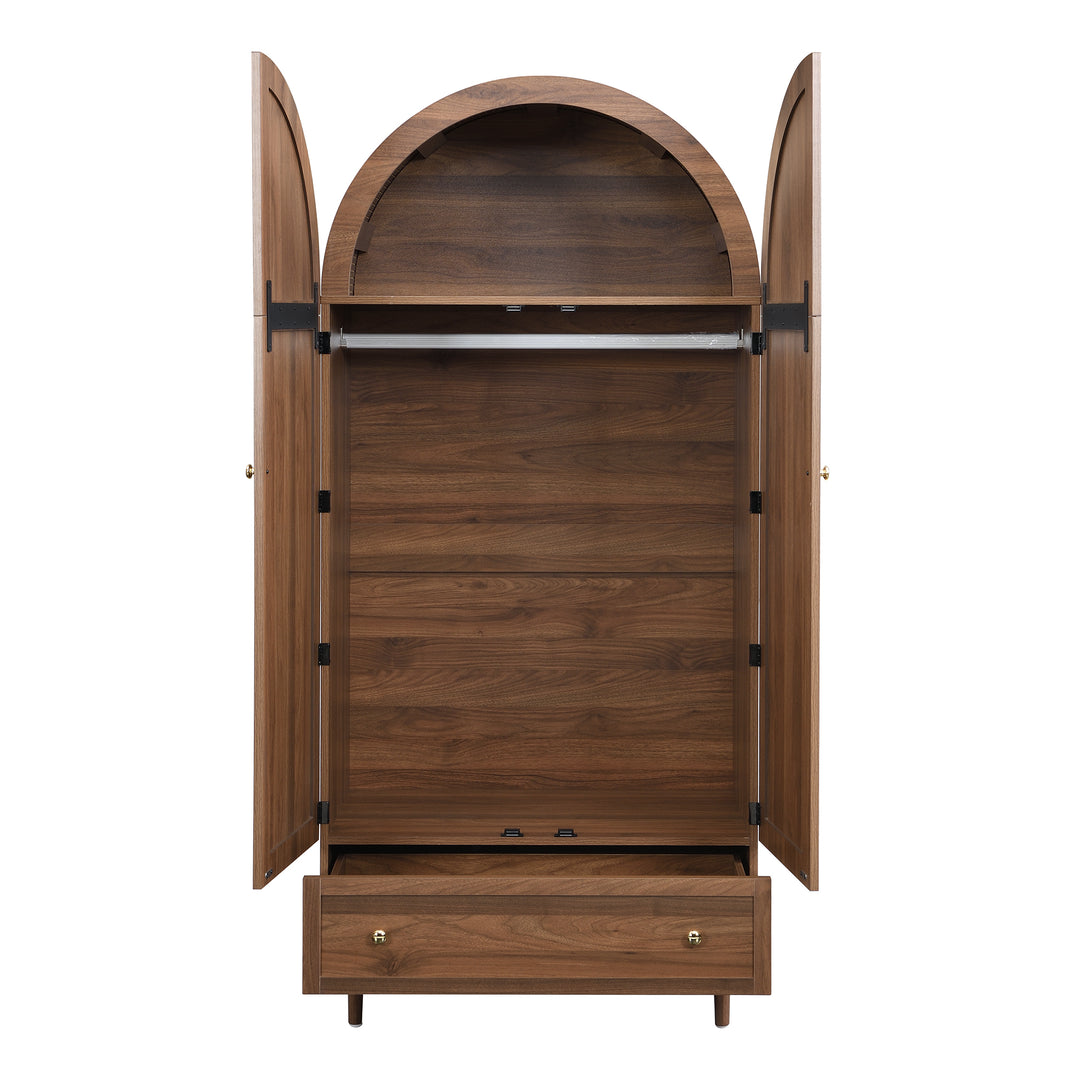 Vintage wardrobe with beige fabric doors, drawer & wooden legs ESTUARYCAY