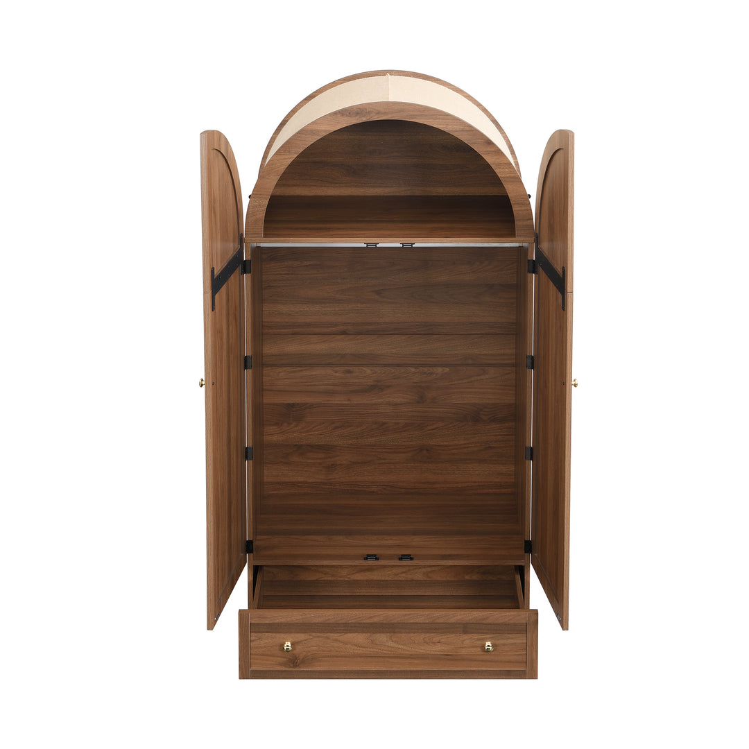 Vintage wardrobe with beige fabric doors, drawer & wooden legs ESTUARYCAY