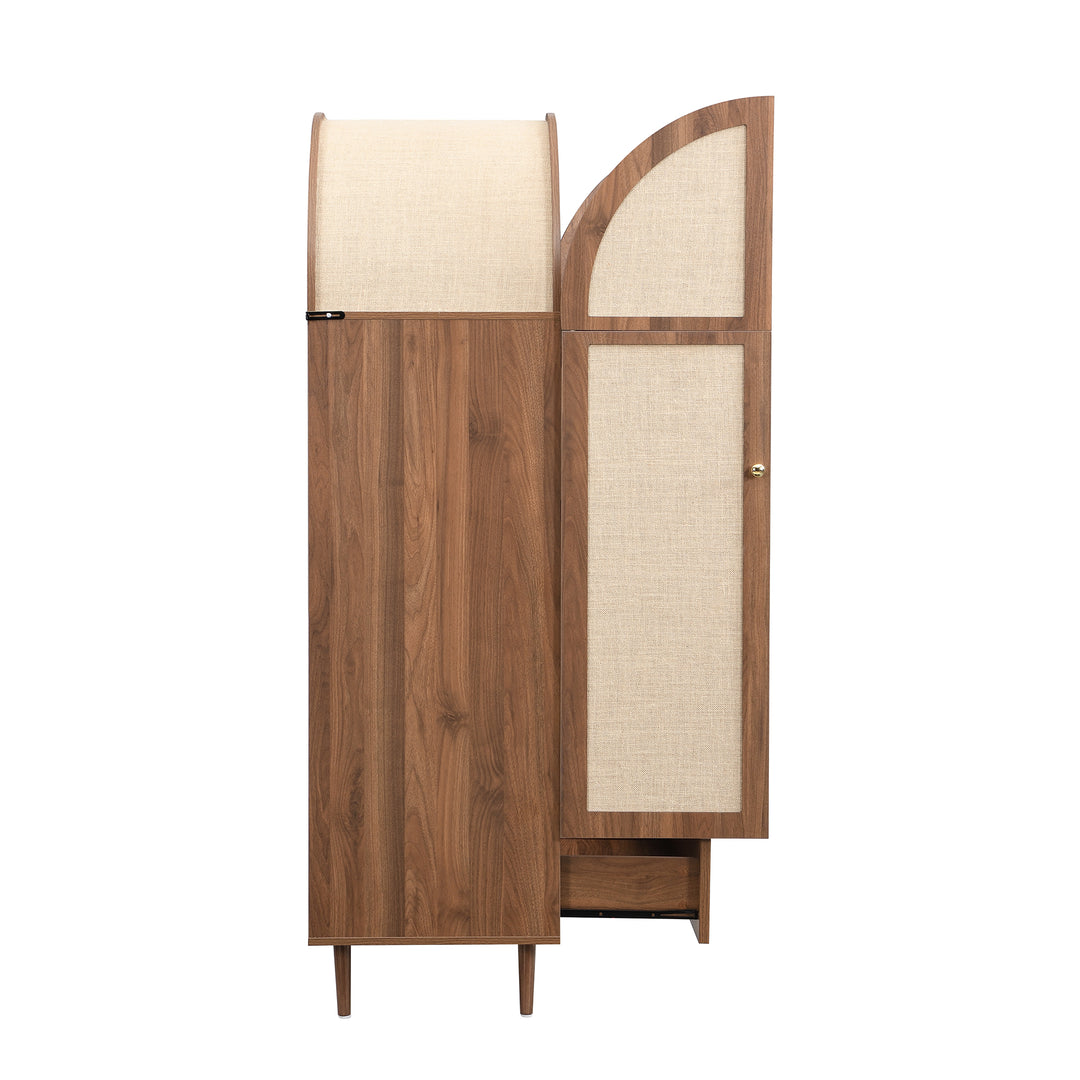 Vintage wardrobe with beige fabric doors, drawer & wooden legs ESTUARYCAY