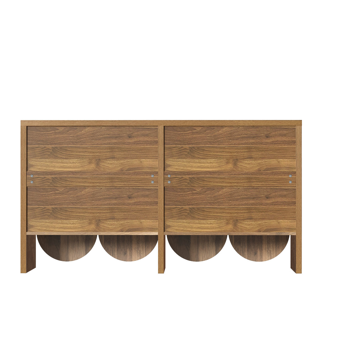 Vintage walnut look sideboard textured pattern with arched cutouts 4 doors 147×40×80cm LUNOVA
