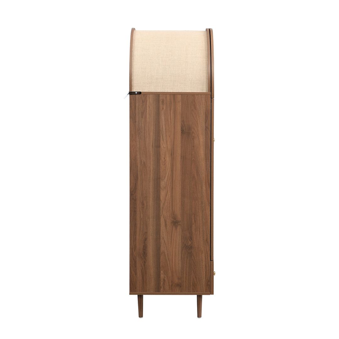 Vintage wardrobe with beige fabric doors, drawer & wooden legs ESTUARYCAY